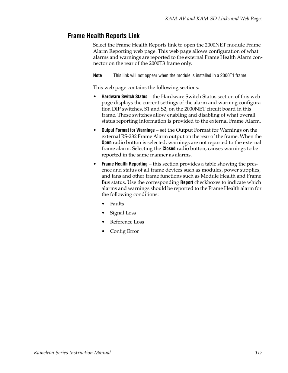 Frame health reports link | Grass Valley Kameleon Series v.5.1.0 User Manual | Page 113 / 134