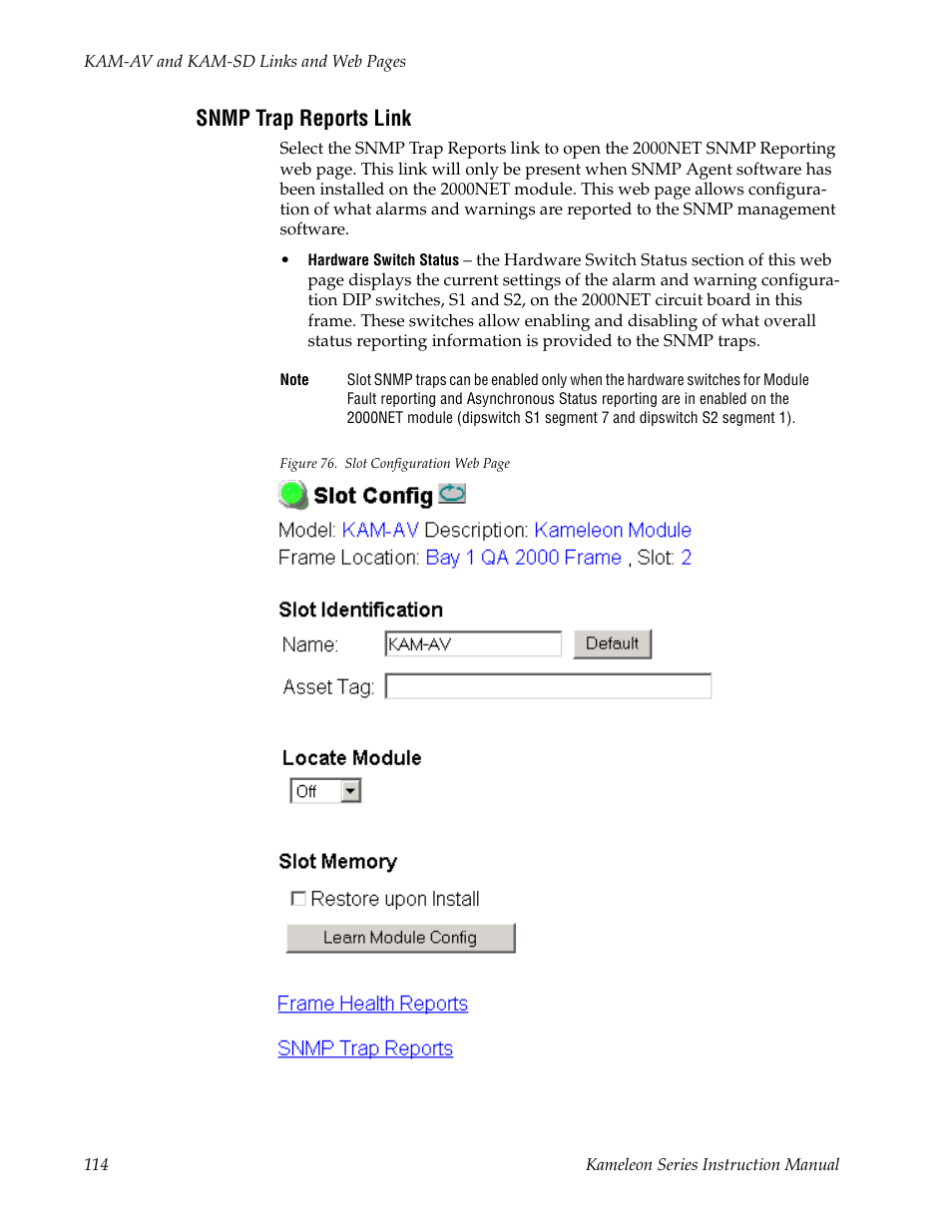 Snmp trap reports link | Grass Valley Kameleon Series v.5.1.0 User Manual | Page 114 / 134