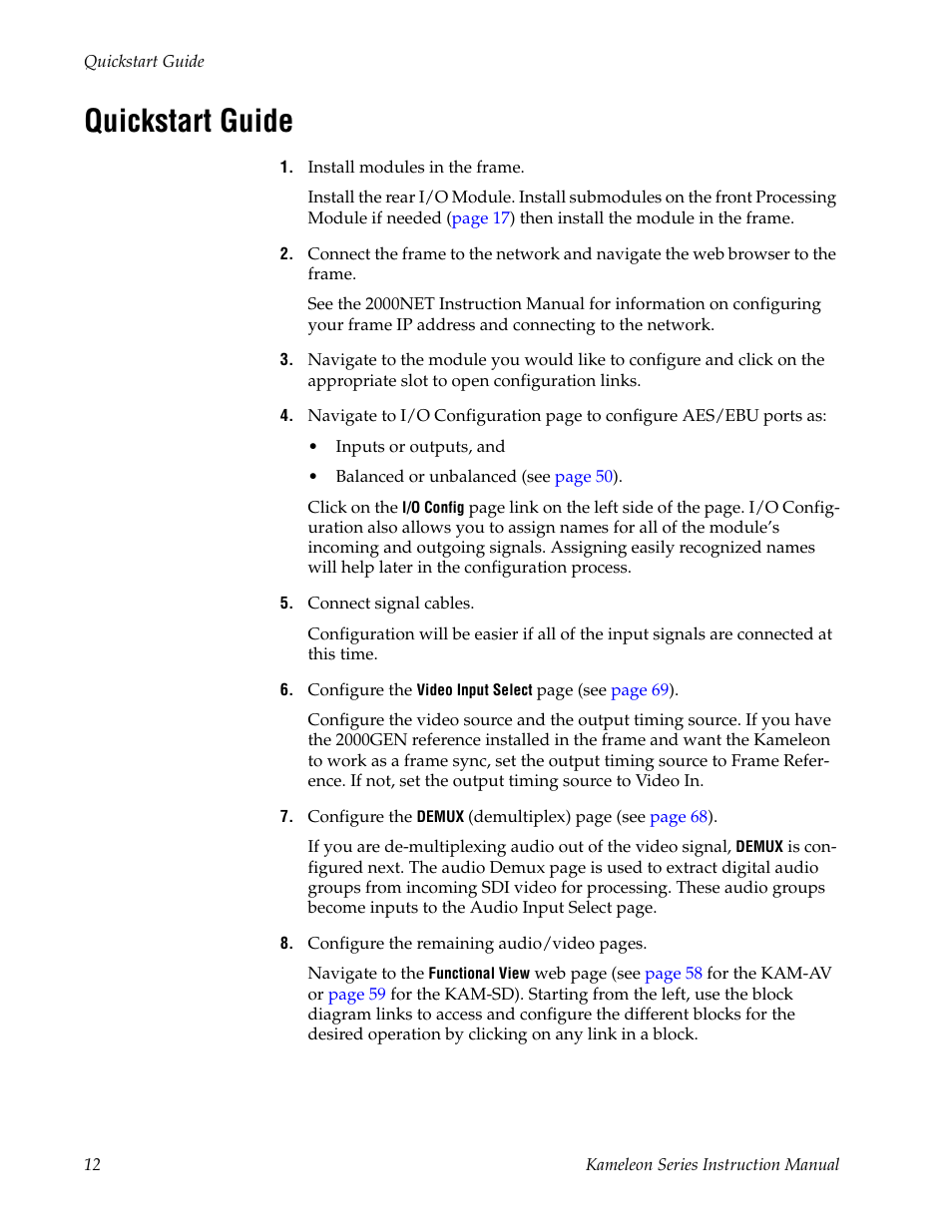 Quickstart guide, Quickstart guide on | Grass Valley Kameleon Series v.5.1.0 User Manual | Page 12 / 134
