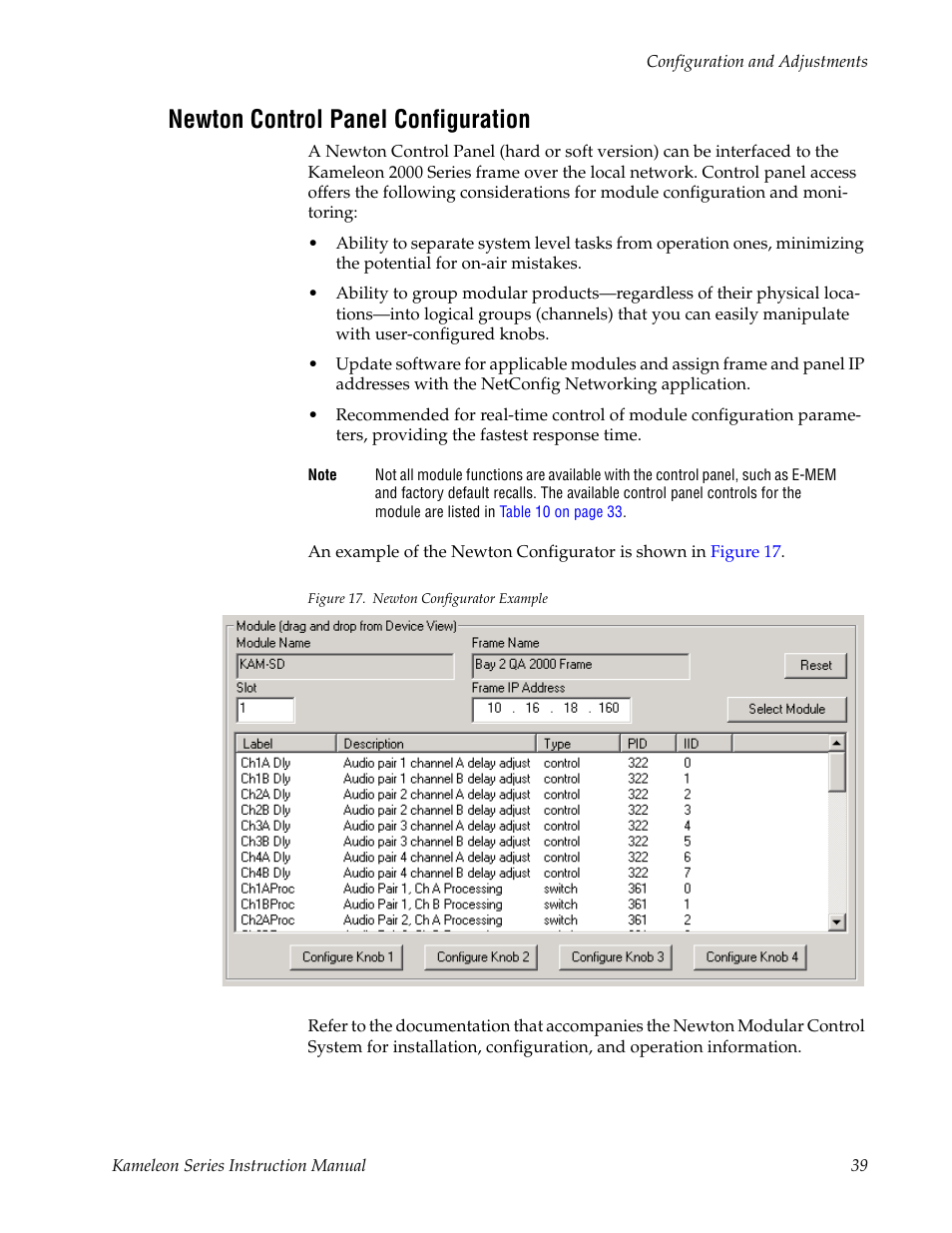 Newton control panel configuration | Grass Valley Kameleon Series v.5.1.0 User Manual | Page 39 / 134