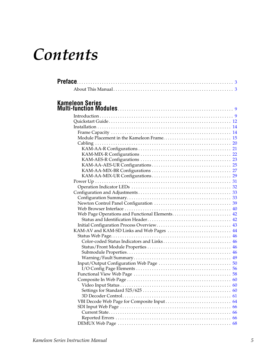 Grass Valley Kameleon Series v.5.1.0 User Manual | Page 5 / 134