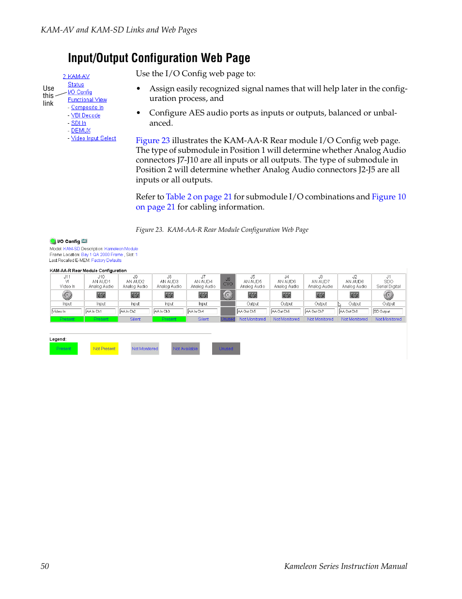 Ed (see, Input/output configuration web page | Grass Valley Kameleon Series v.5.1.0 User Manual | Page 50 / 134
