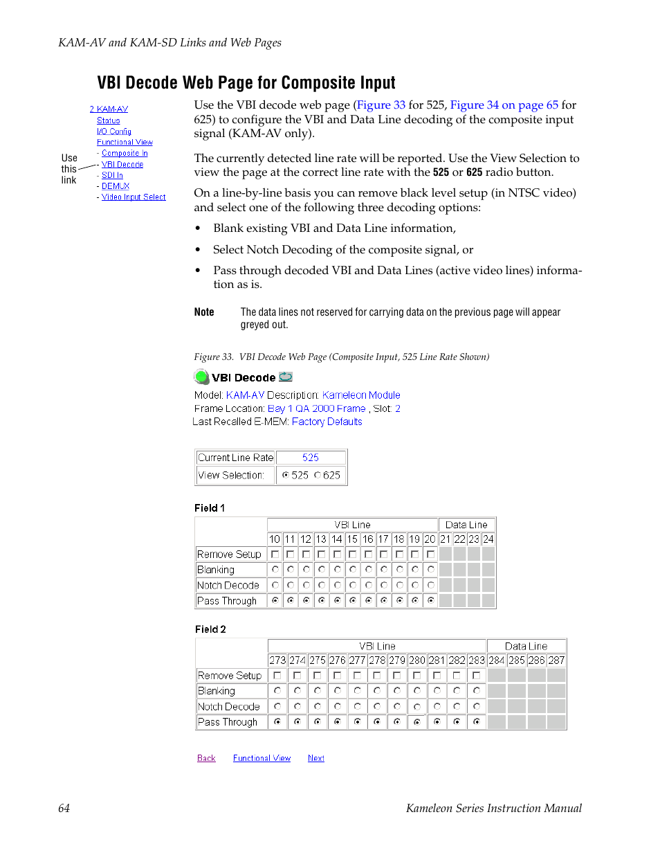 For the composite input, Vbi decode web page for composite input | Grass Valley Kameleon Series v.5.1.0 User Manual | Page 64 / 134