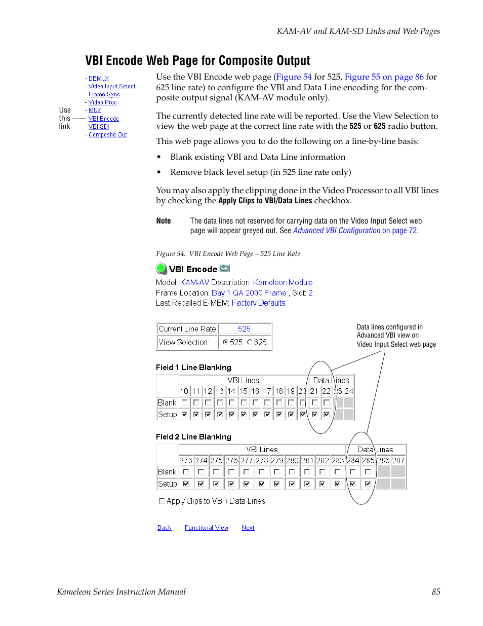 Vbi encode web page for composite output | Grass Valley Kameleon Series v.5.1.0 User Manual | Page 85 / 134