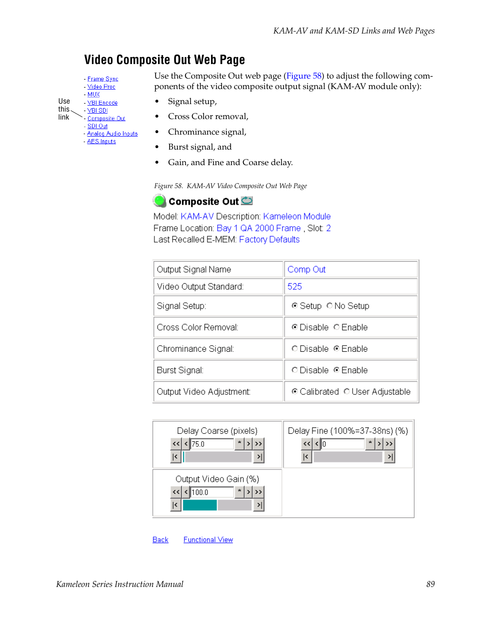 Video composite out web page | Grass Valley Kameleon Series v.5.1.0 User Manual | Page 89 / 134