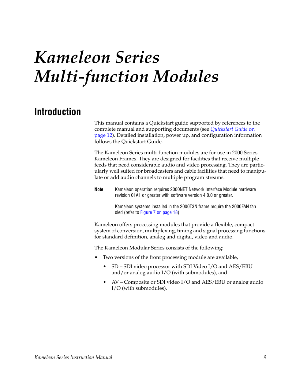 Kameleon series multi-function modules, Introduction, Kameleon series | Multi-function modules | Grass Valley Kameleon Series v.5.1.0 User Manual | Page 9 / 134