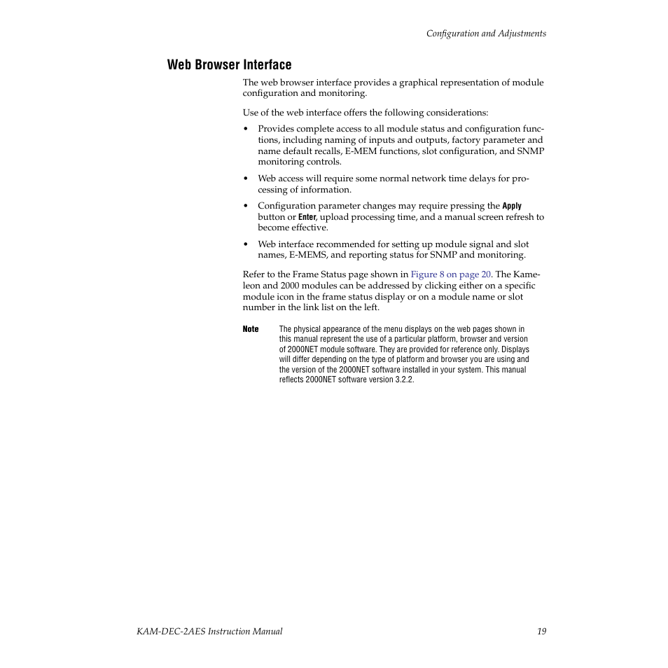 Web browser interface | Grass Valley KAM-DEC-2AES v.4.0.3 User Manual | Page 19 / 72