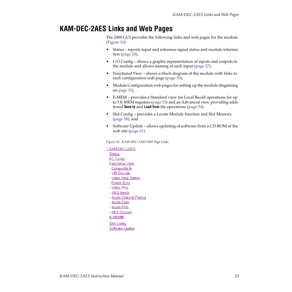 Kam-dec-2aes links and web pages | Grass Valley KAM-DEC-2AES v.4.0.3 User Manual | Page 23 / 72