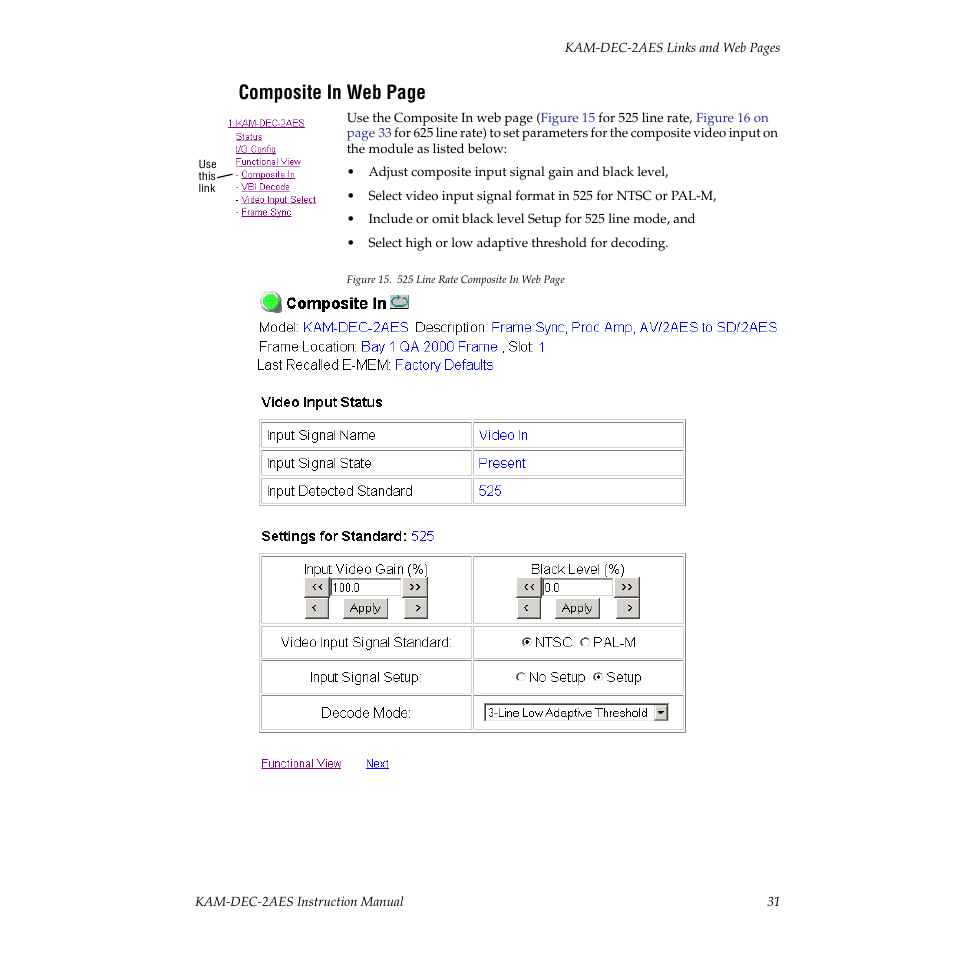 Composite in web page | Grass Valley KAM-DEC-2AES v.4.0.3 User Manual | Page 31 / 72