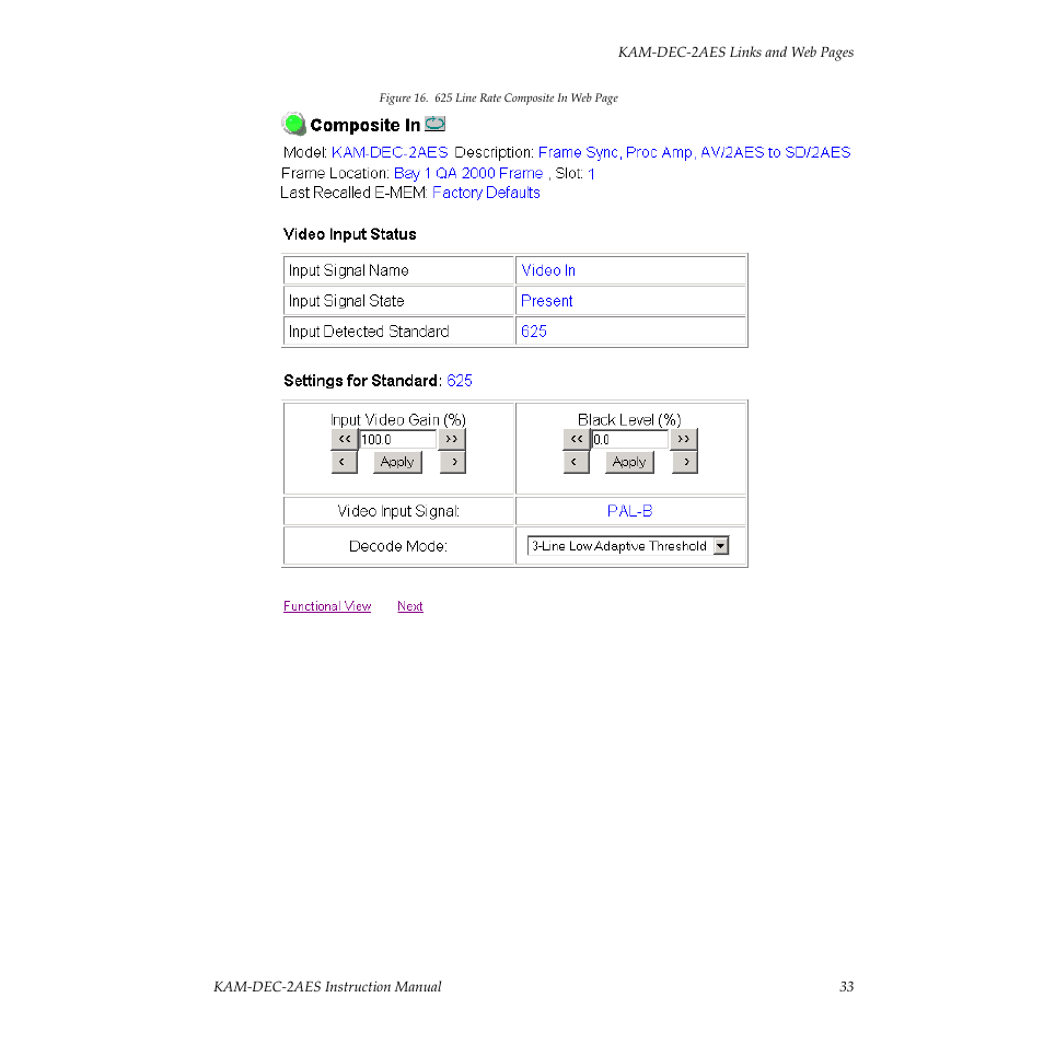 For 525 line rate, Figure 16 on | Grass Valley KAM-DEC-2AES v.4.0.3 User Manual | Page 33 / 72