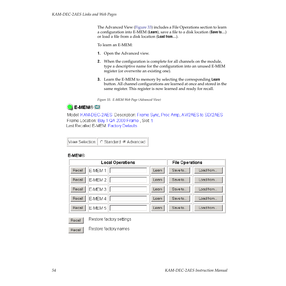 File operations, Advanced view | Grass Valley KAM-DEC-2AES v.4.0.3 User Manual | Page 54 / 72