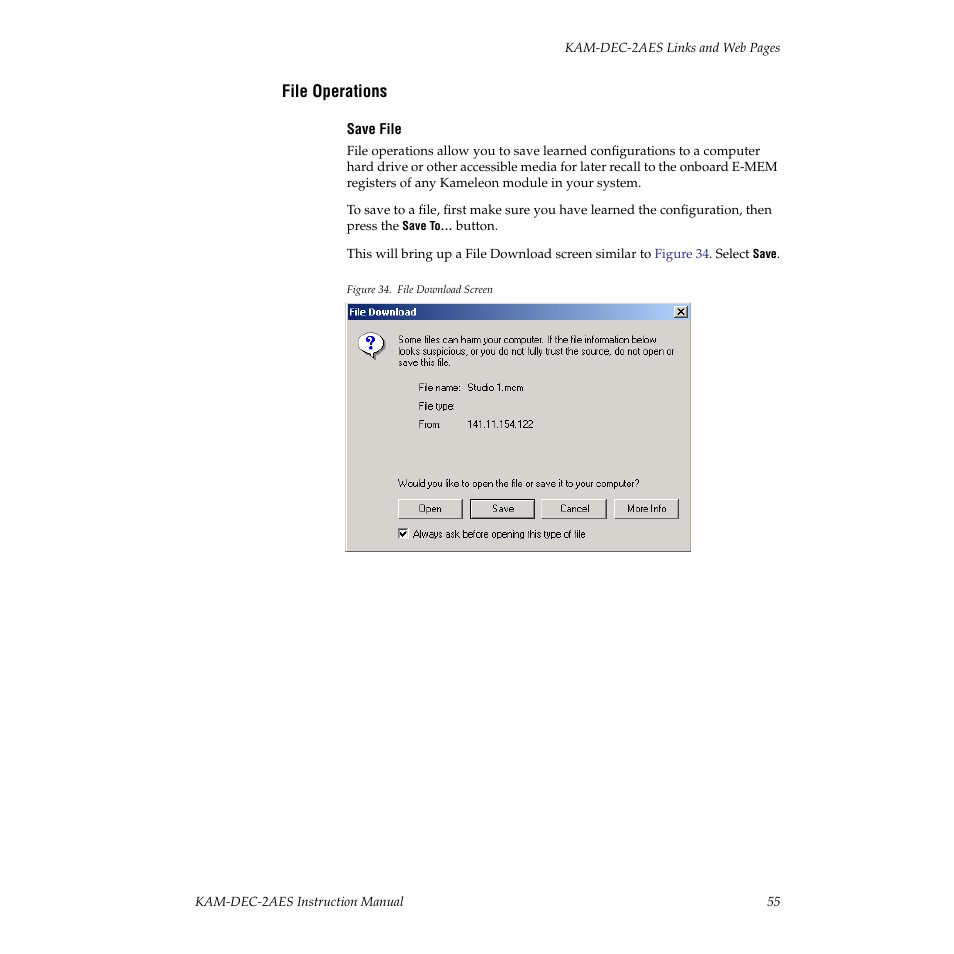 File operations | Grass Valley KAM-DEC-2AES v.4.0.3 User Manual | Page 55 / 72