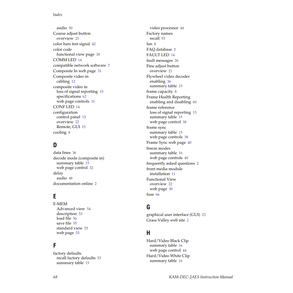 Grass Valley KAM-DEC-2AES v.4.0.3 User Manual | Page 68 / 72