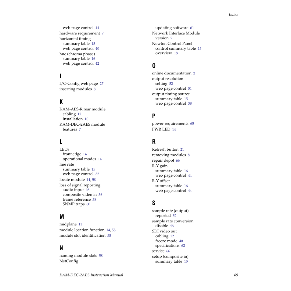 Grass Valley KAM-DEC-2AES v.4.0.3 User Manual | Page 69 / 72