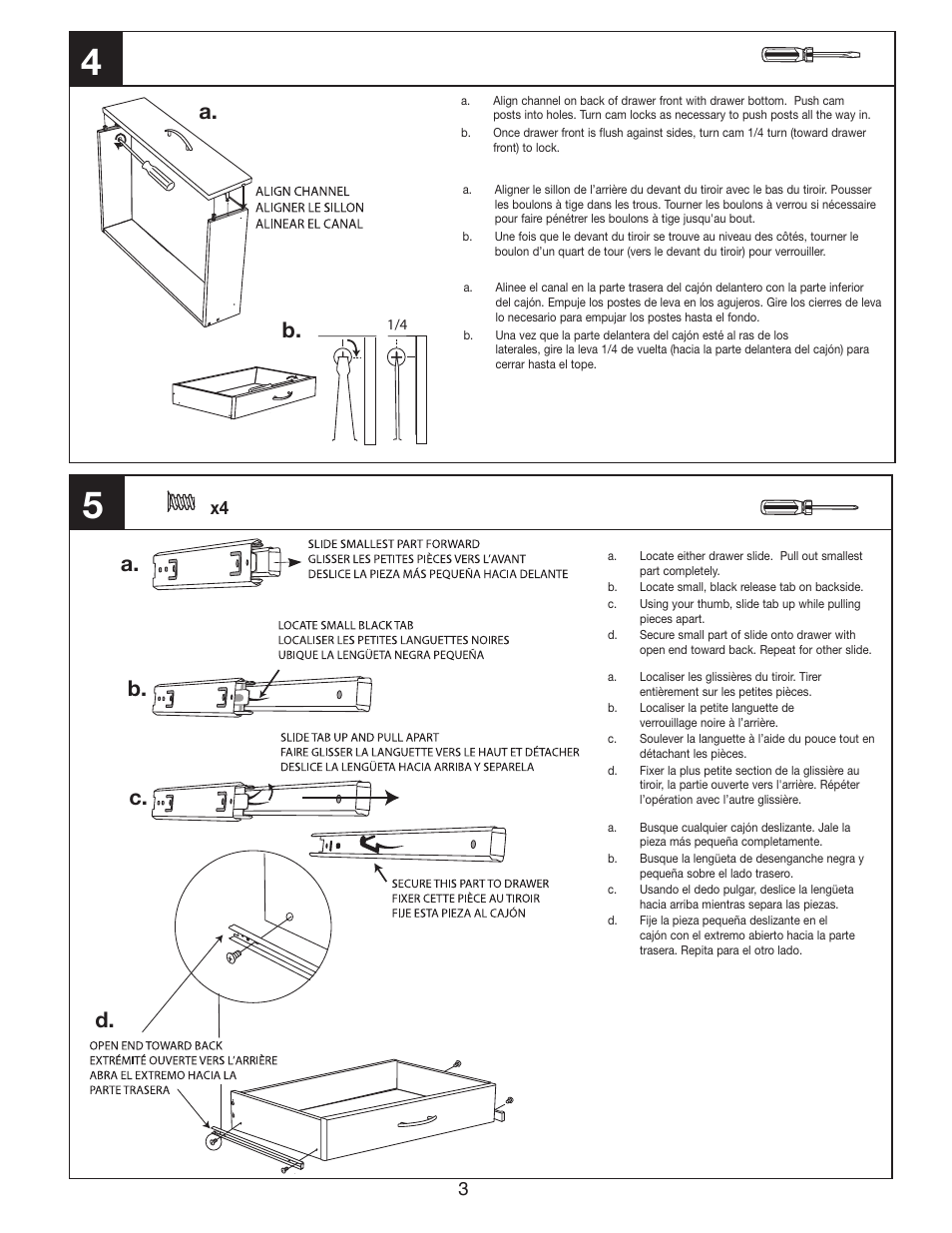 A. b, A. b. c. d | Closet Maid Decorative Panel Drawer S25RPDW5 User Manual | Page 3 / 4