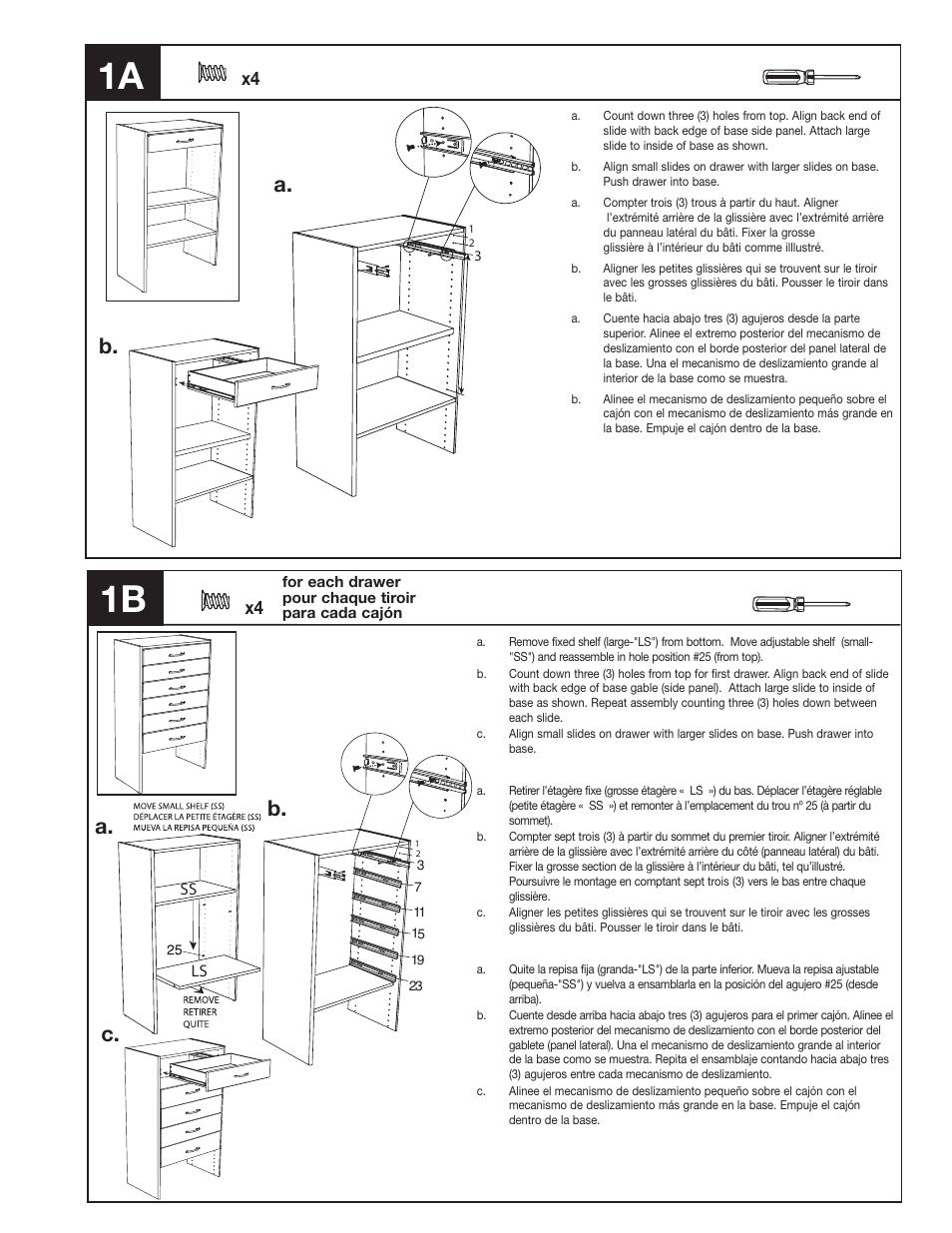 A. b, A. b. c | Closet Maid Decorative Panel Drawer S25RPDW5 User Manual | Page 4 / 4