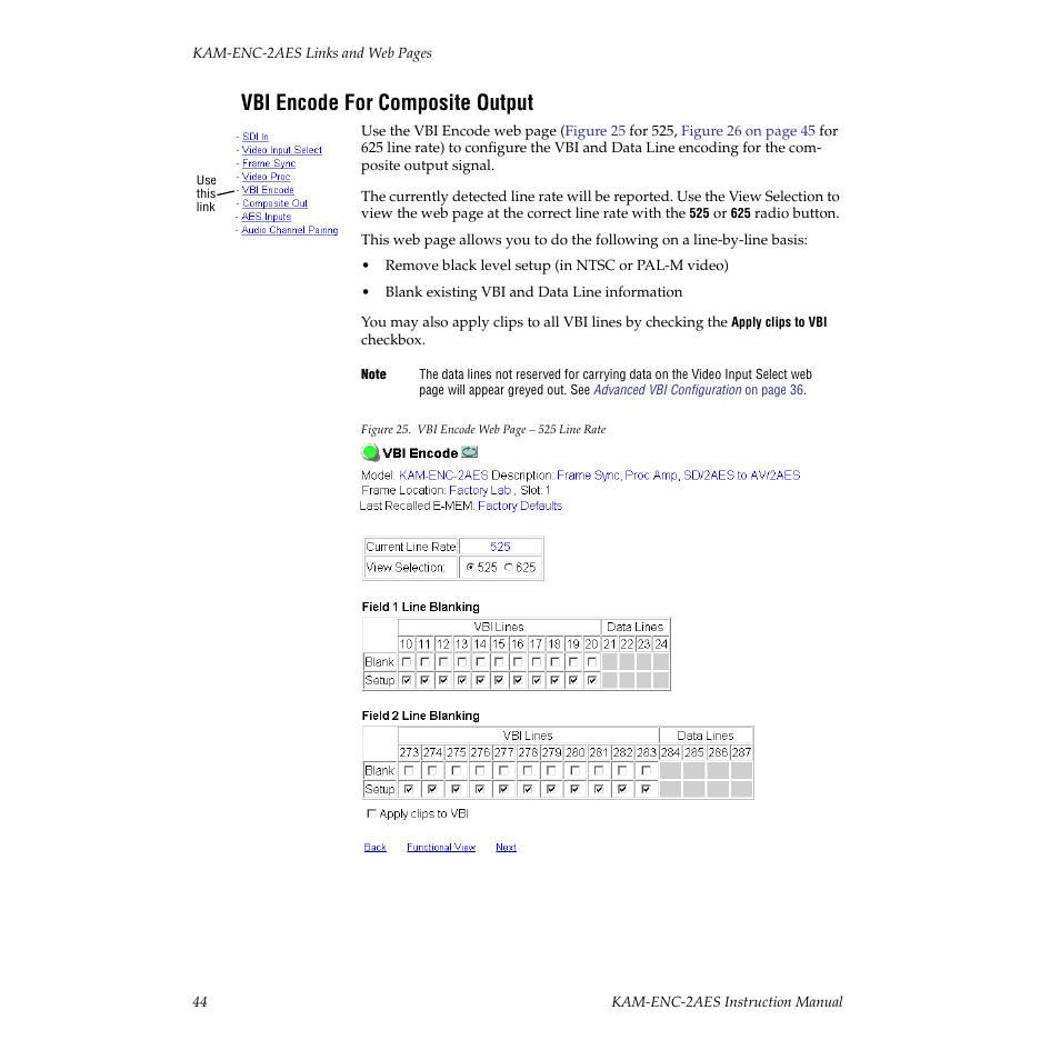 Vbi encode for composite output, Vbi encode for composite output on | Grass Valley KAM-ENC-2AES v.4.0.1 User Manual | Page 44 / 76