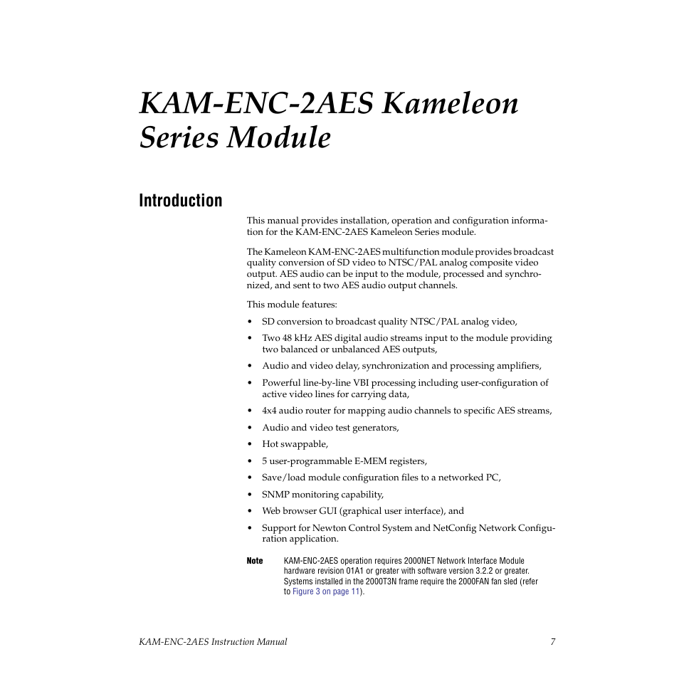 Kam-enc-2aes kameleon series module, Introduction | Grass Valley KAM-ENC-2AES v.4.0.1 User Manual | Page 7 / 76