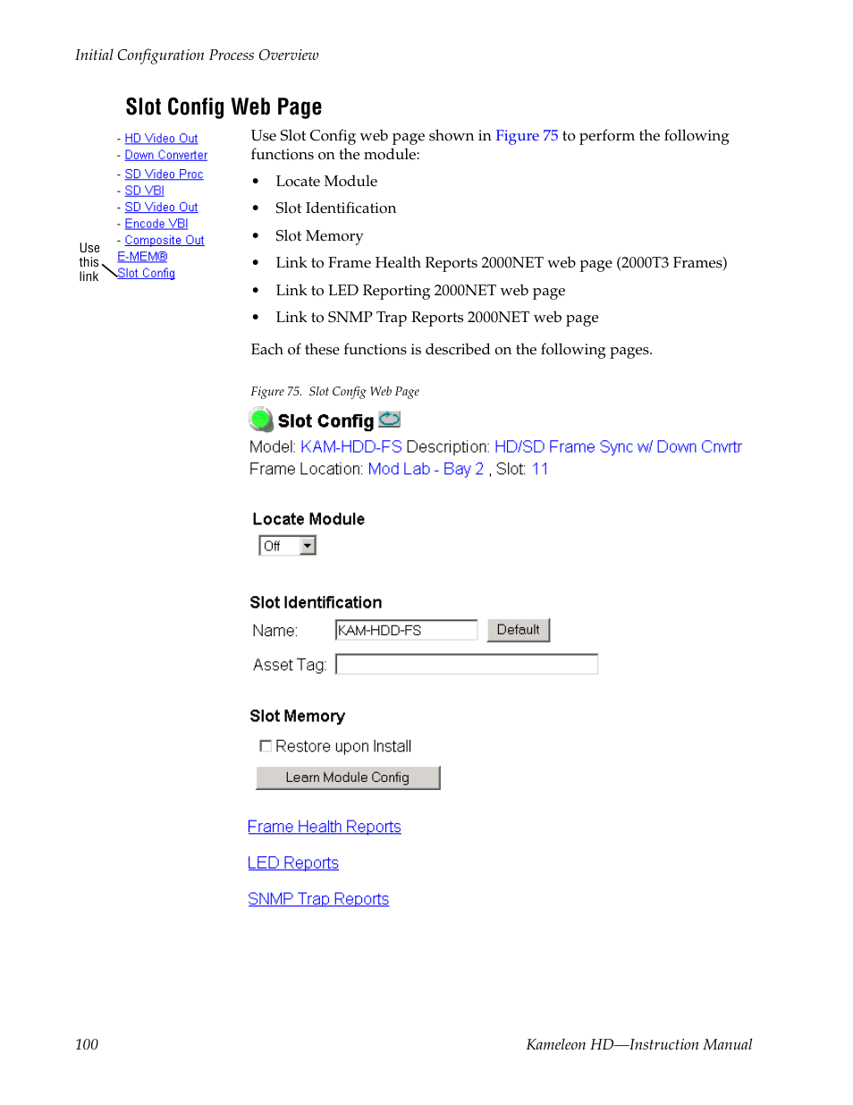 Slot config web page | Grass Valley Kameleon HD Multi-Function Modules v.2.5.0 User Manual | Page 100 / 114