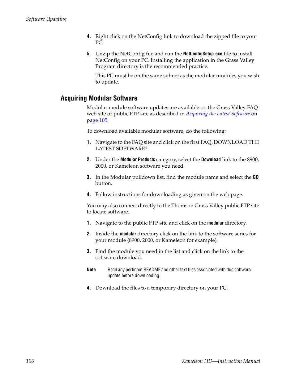 Acquiring modular software | Grass Valley Kameleon HD Multi-Function Modules v.2.5.0 User Manual | Page 106 / 114