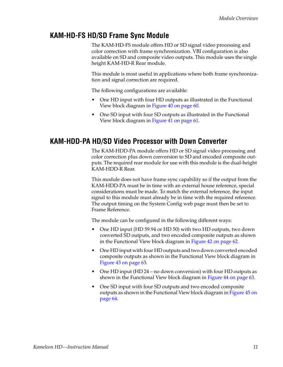 Kam-hd-fs hd/sd frame sync module | Grass Valley Kameleon HD Multi-Function Modules v.2.5.0 User Manual | Page 11 / 114