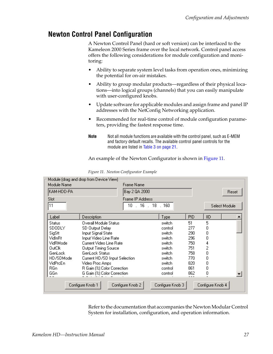 Newton control panel configuration | Grass Valley Kameleon HD Multi-Function Modules v.2.5.0 User Manual | Page 27 / 114