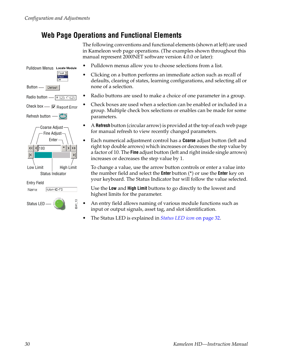 Web page operations and functional elements | Grass Valley Kameleon HD Multi-Function Modules v.2.5.0 User Manual | Page 30 / 114