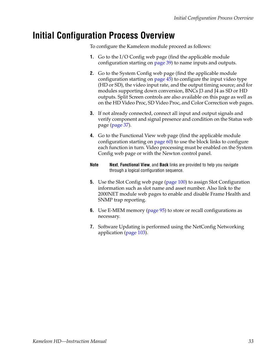 Initial configuration process overview | Grass Valley Kameleon HD Multi-Function Modules v.2.5.0 User Manual | Page 33 / 114