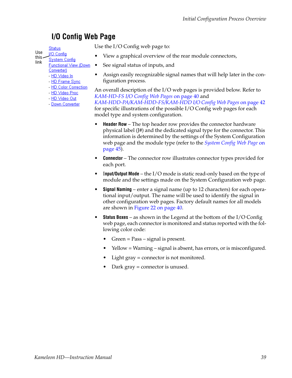 I/o config web page | Grass Valley Kameleon HD Multi-Function Modules v.2.5.0 User Manual | Page 39 / 114