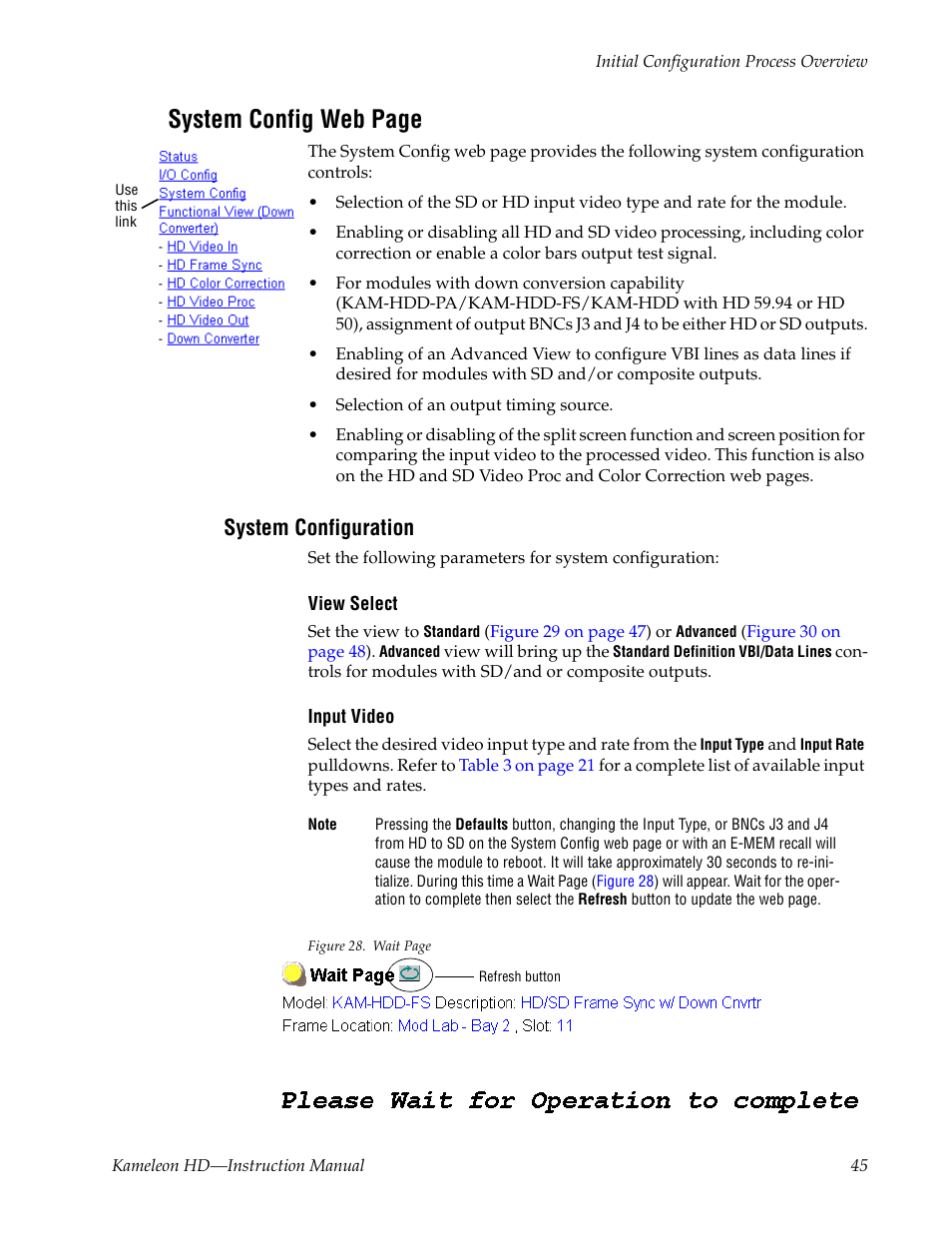 System configuration, Fer to, System con | Tion, System config web page | Grass Valley Kameleon HD Multi-Function Modules v.2.5.0 User Manual | Page 45 / 114