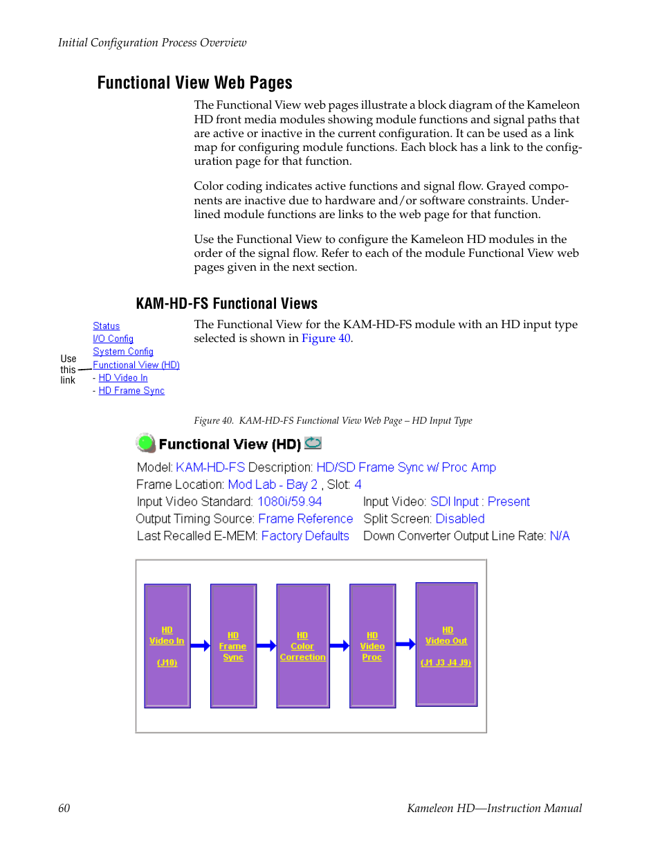Kam-hd-fs functional views, Fer to, Functional view web pages | Grass Valley Kameleon HD Multi-Function Modules v.2.5.0 User Manual | Page 60 / 114