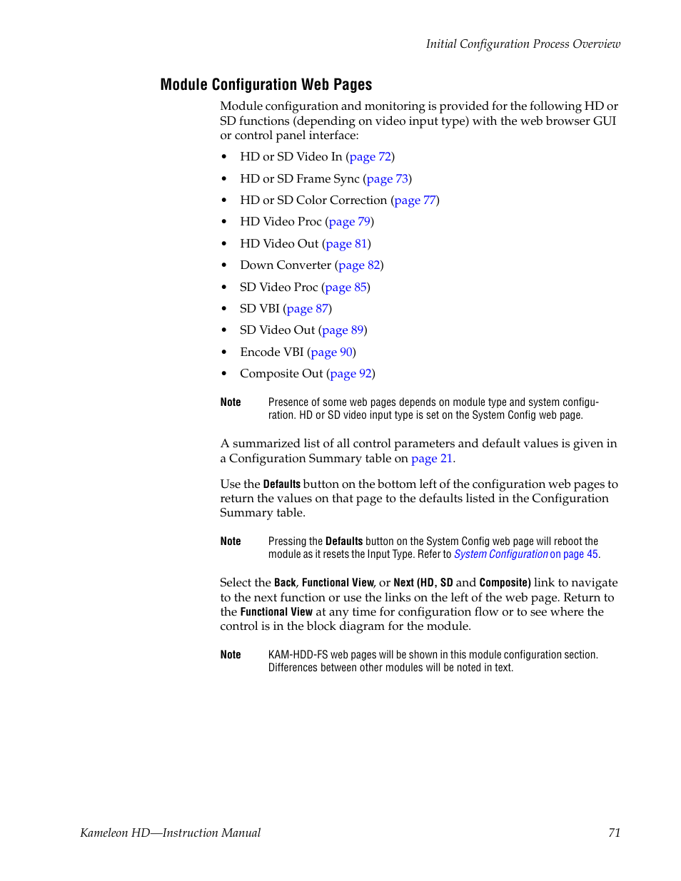 Module configuration web pages | Grass Valley Kameleon HD Multi-Function Modules v.2.5.0 User Manual | Page 71 / 114