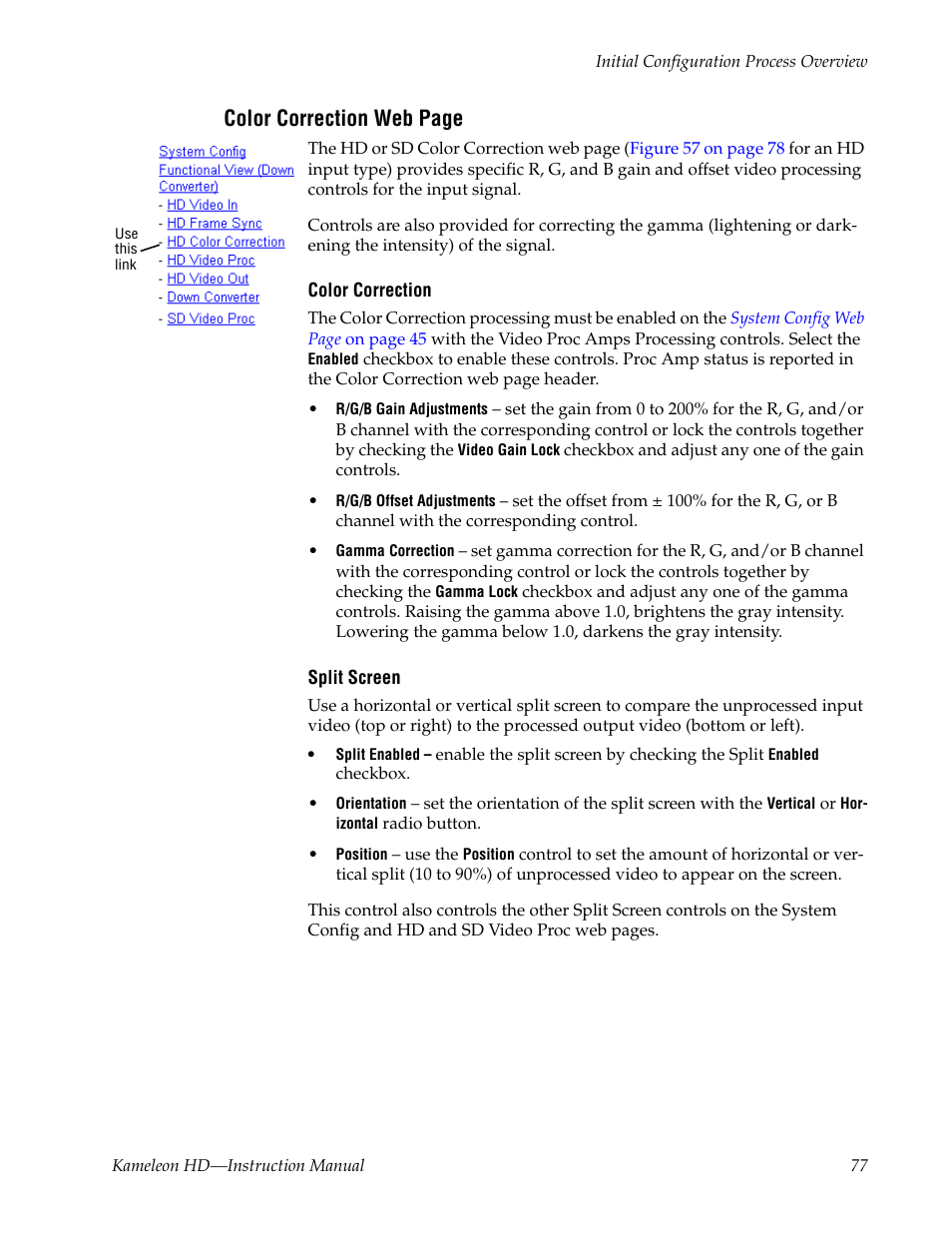 Color correction web page | Grass Valley Kameleon HD Multi-Function Modules v.2.5.0 User Manual | Page 77 / 114