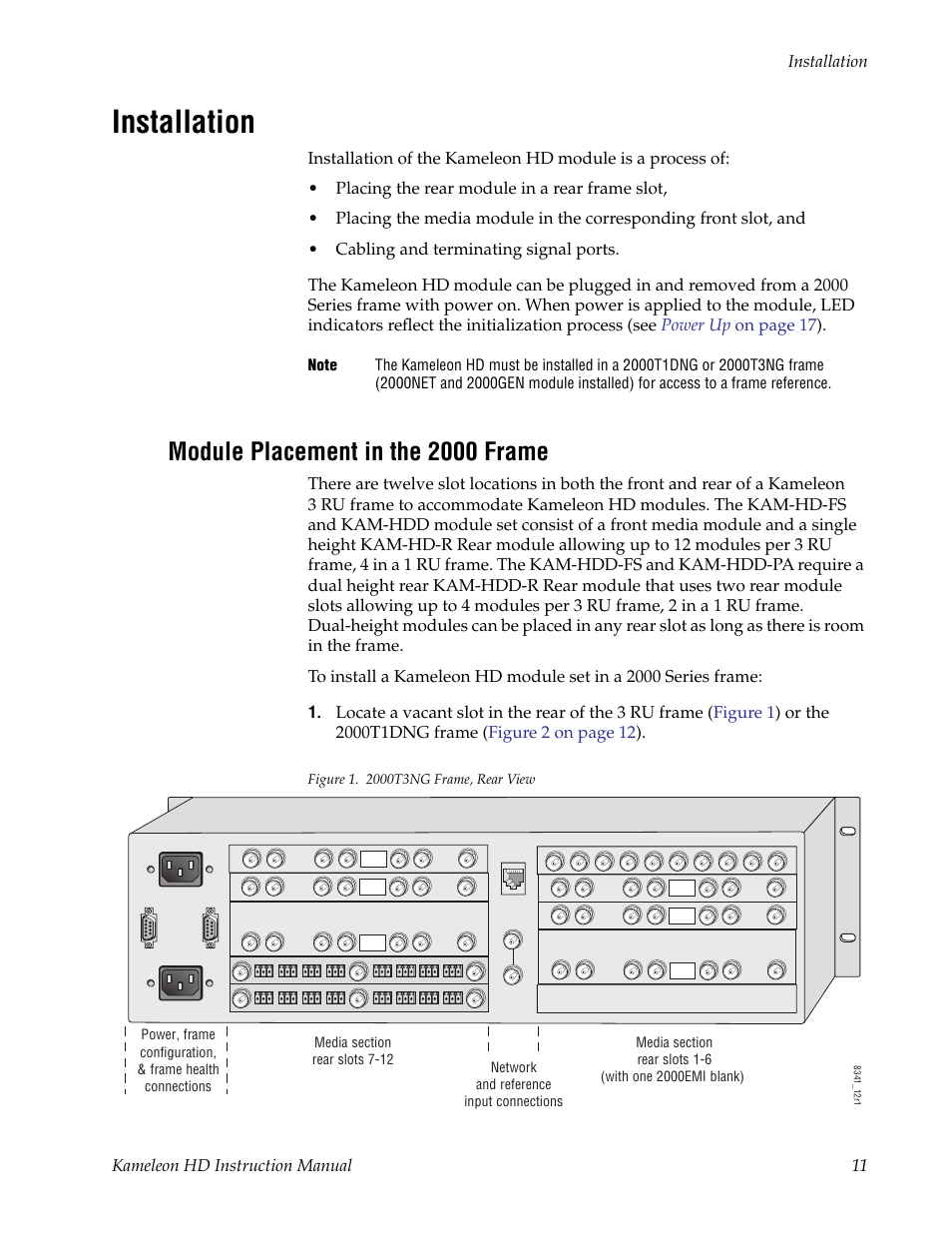 Installation, Module placement in the 2000 frame | Grass Valley Kameleon HD Multi-Function Modules v.2.1.0 User Manual | Page 11 / 110