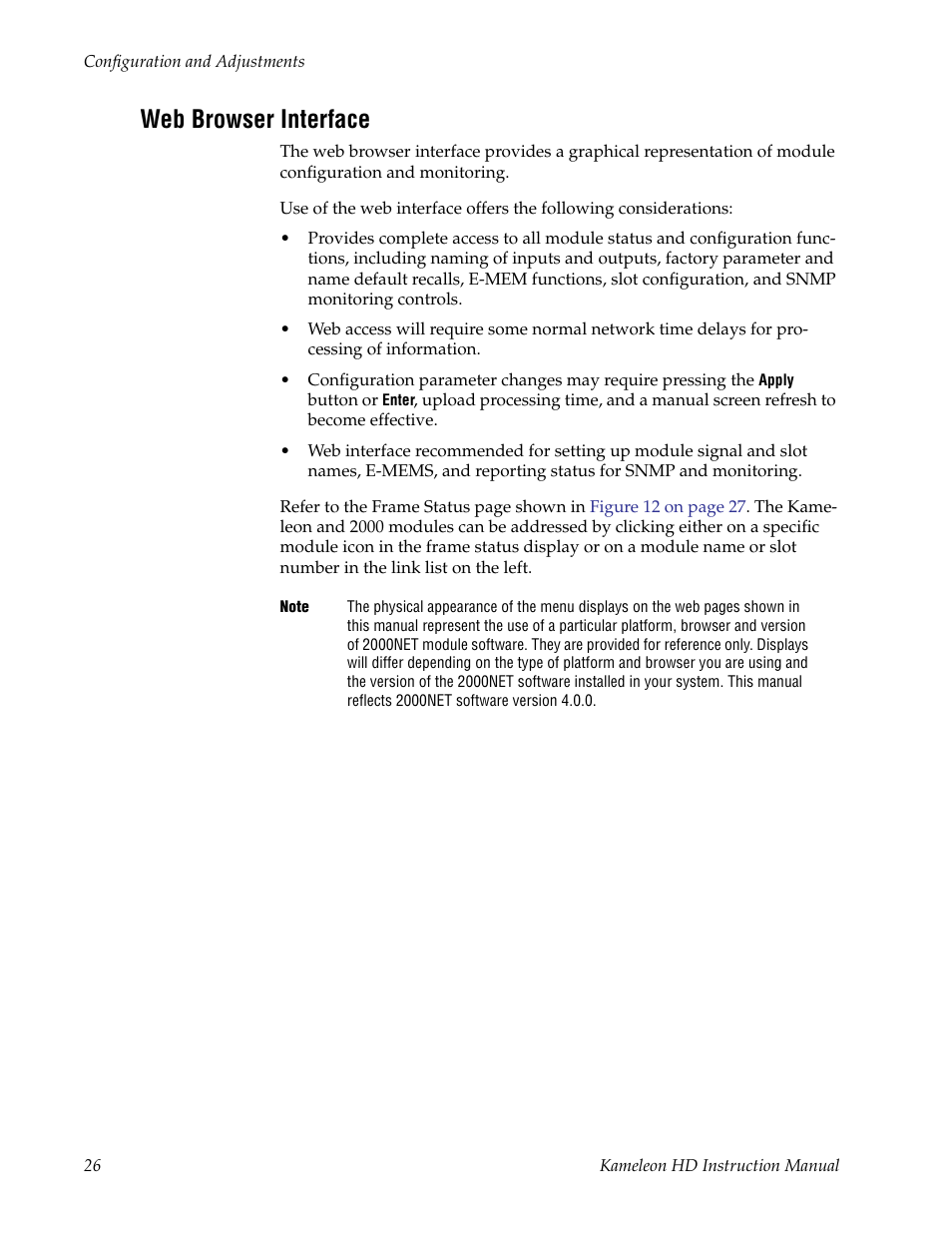 Web browser interface | Grass Valley Kameleon HD Multi-Function Modules v.2.1.0 User Manual | Page 26 / 110
