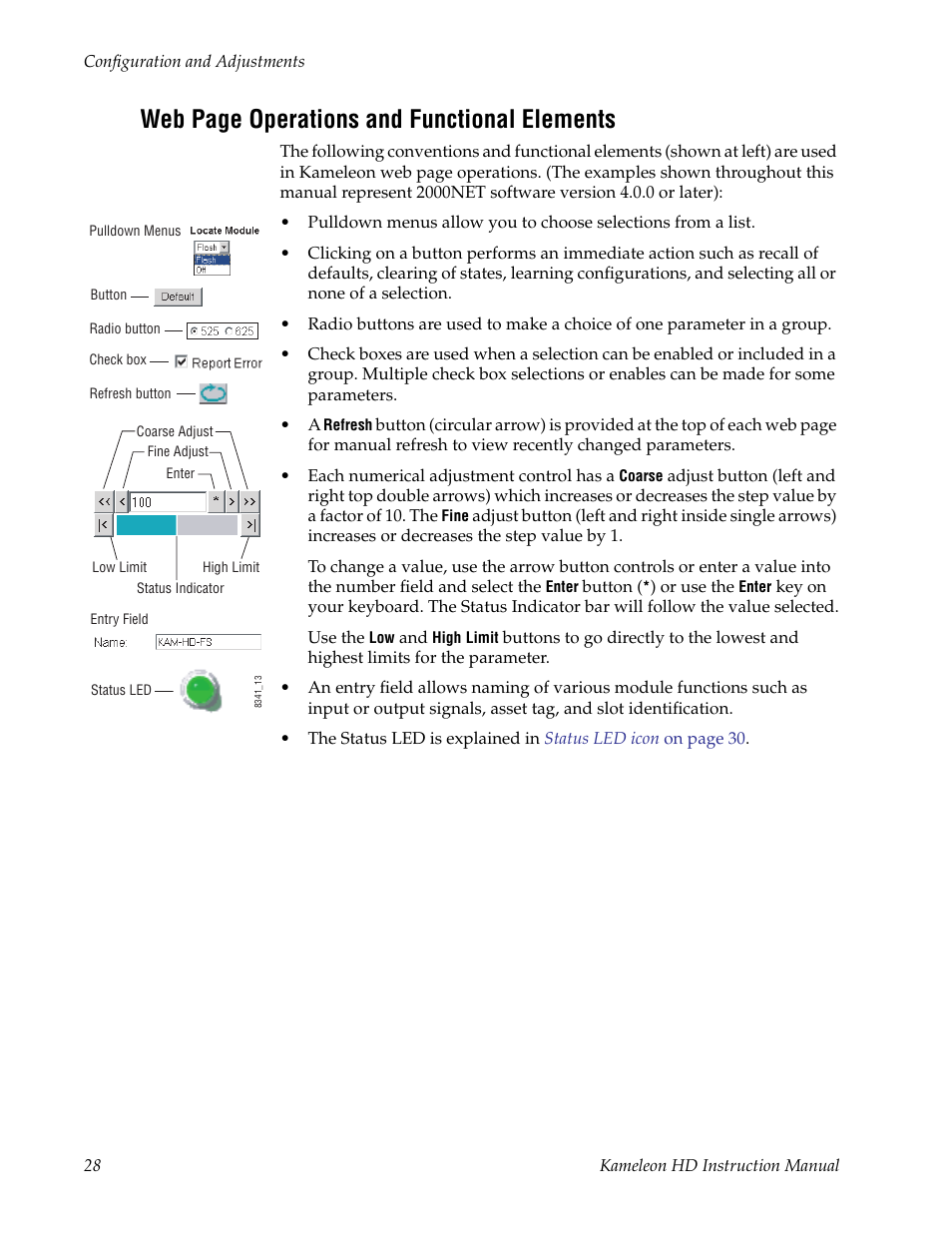 Web page operations and functional elements | Grass Valley Kameleon HD Multi-Function Modules v.2.1.0 User Manual | Page 28 / 110