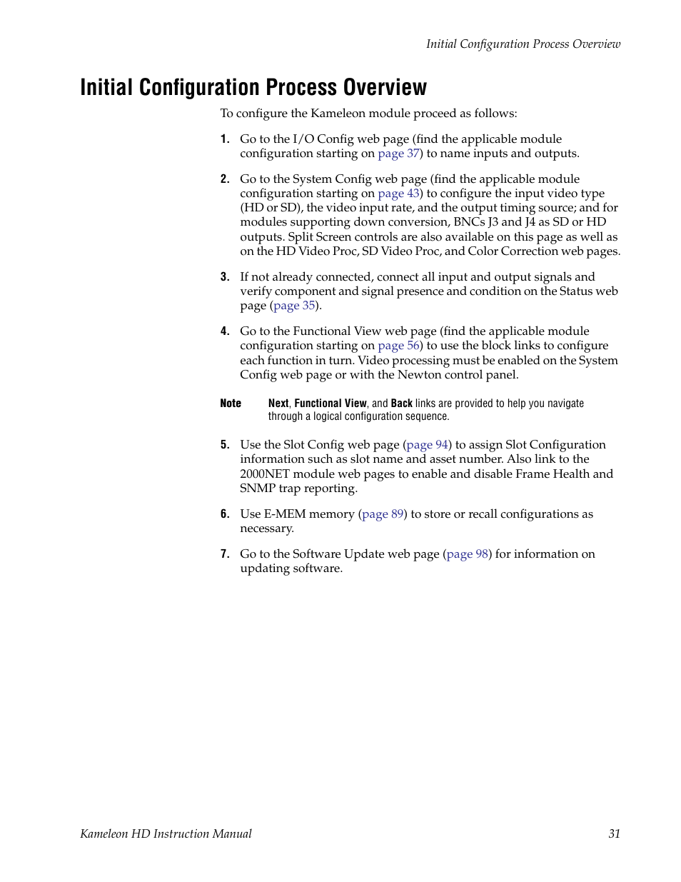 Initial configuration process overview | Grass Valley Kameleon HD Multi-Function Modules v.2.1.0 User Manual | Page 31 / 110