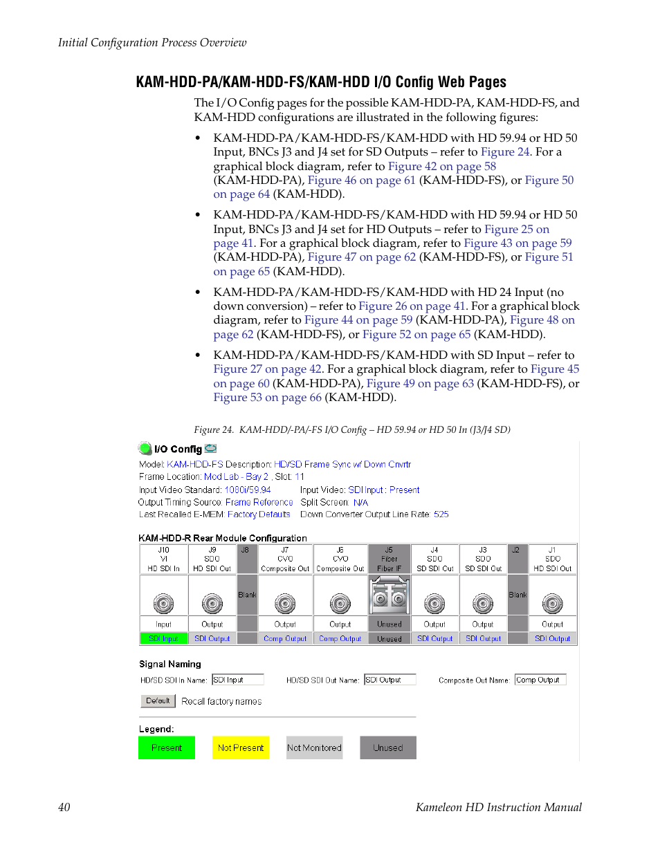 Kam-hdd-pa/kam-hdd-fs/kam-hdd i/o config web pages | Grass Valley Kameleon HD Multi-Function Modules v.2.1.0 User Manual | Page 40 / 110
