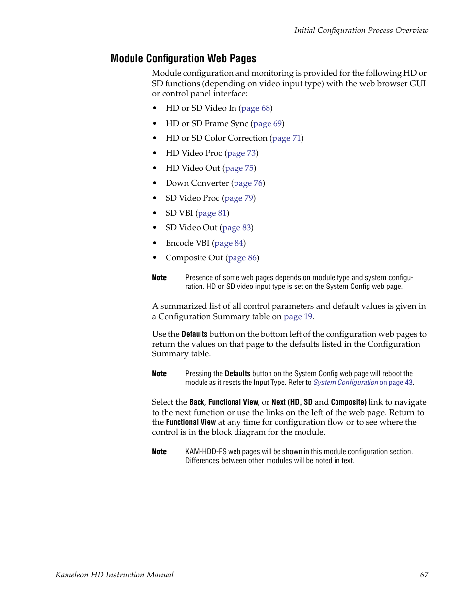Module configuration web pages | Grass Valley Kameleon HD Multi-Function Modules v.2.1.0 User Manual | Page 67 / 110