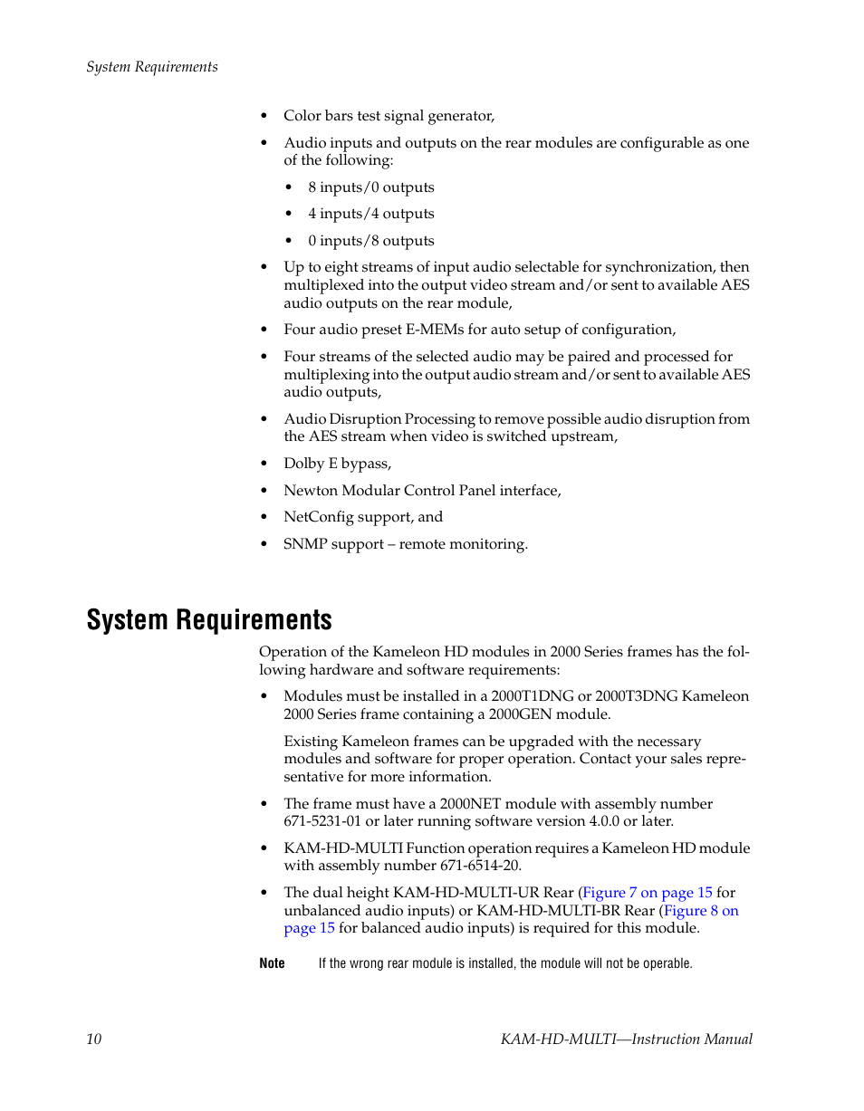 System requirements | Grass Valley Kameleon HD Multi-Function Modules v.3.2.0 User Manual | Page 10 / 102