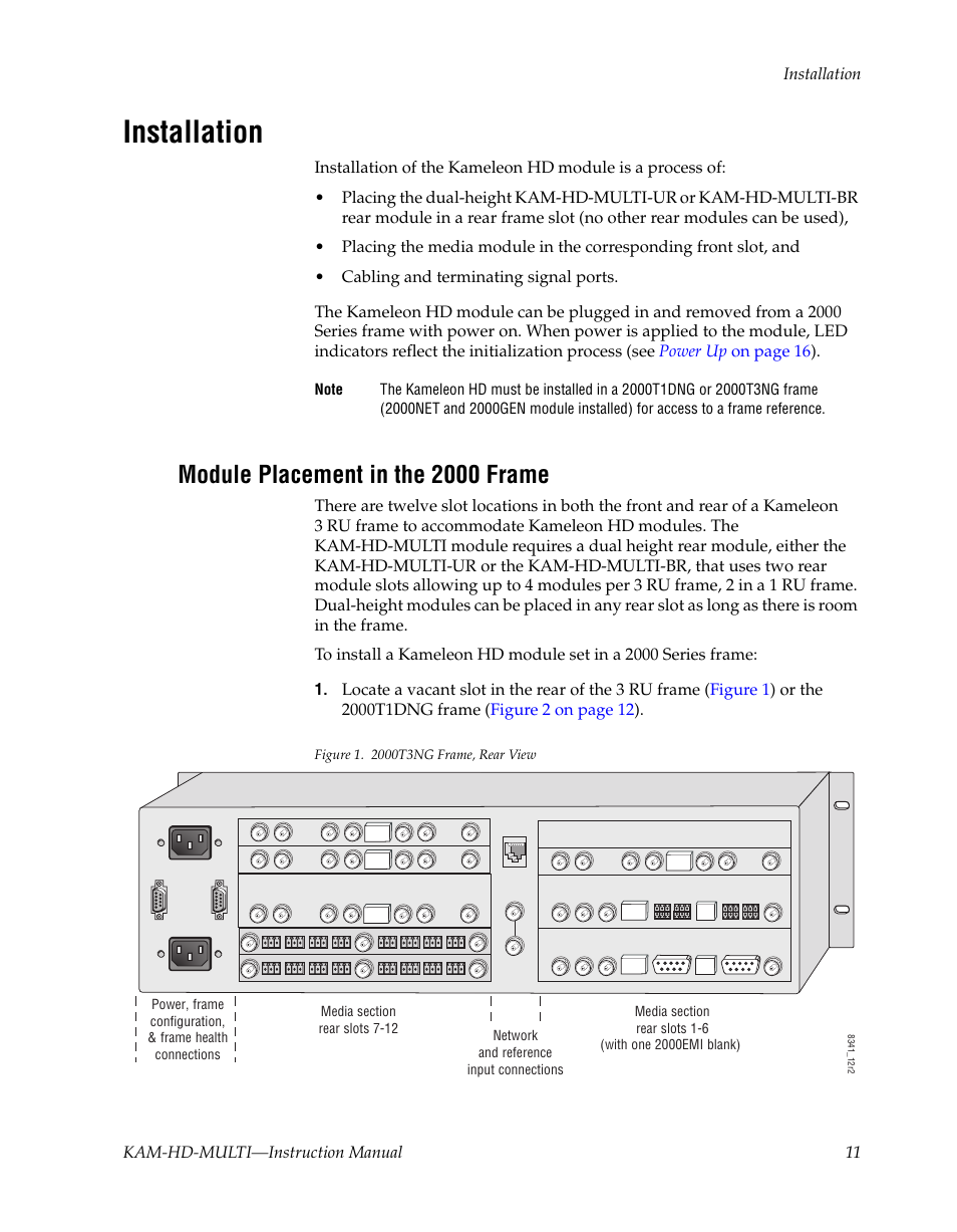 Installation, Module placement in the 2000 frame | Grass Valley Kameleon HD Multi-Function Modules v.3.2.0 User Manual | Page 11 / 102