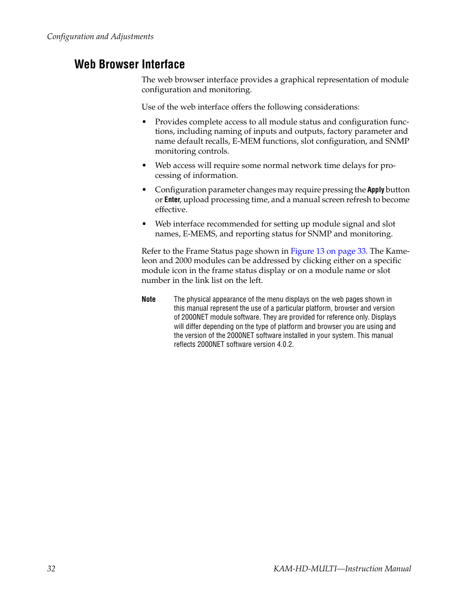 Web browser interface | Grass Valley Kameleon HD Multi-Function Modules v.3.2.0 User Manual | Page 32 / 102
