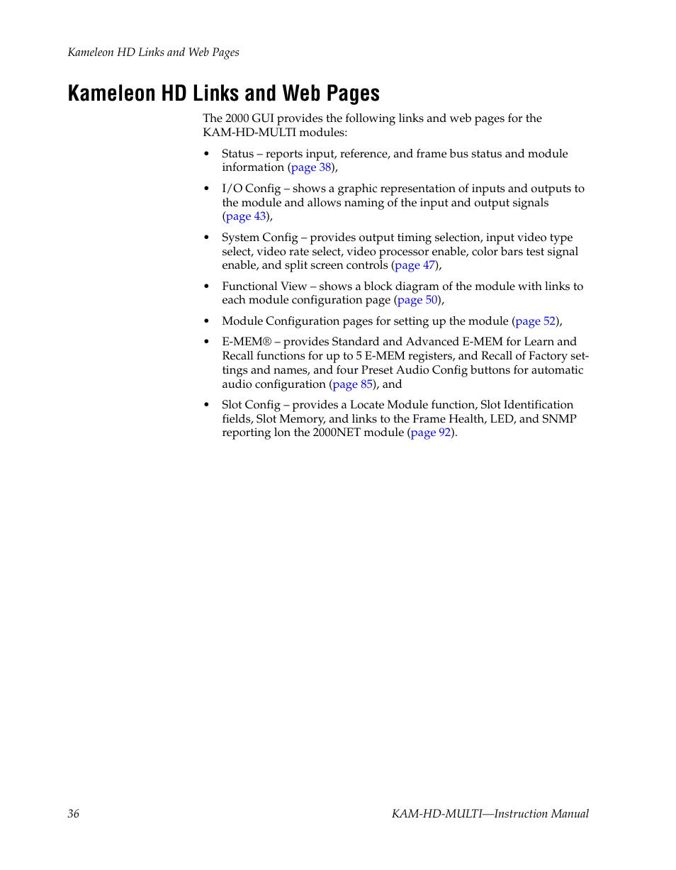 Kameleon hd links and web pages | Grass Valley Kameleon HD Multi-Function Modules v.3.2.0 User Manual | Page 36 / 102