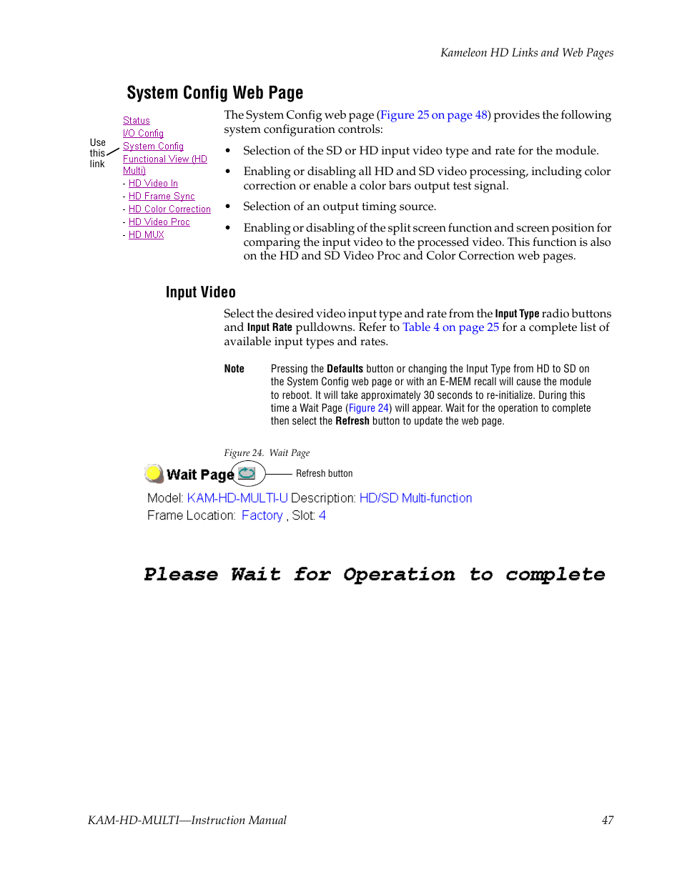 Input video, System config, System config web page | Grass Valley Kameleon HD Multi-Function Modules v.3.2.0 User Manual | Page 47 / 102