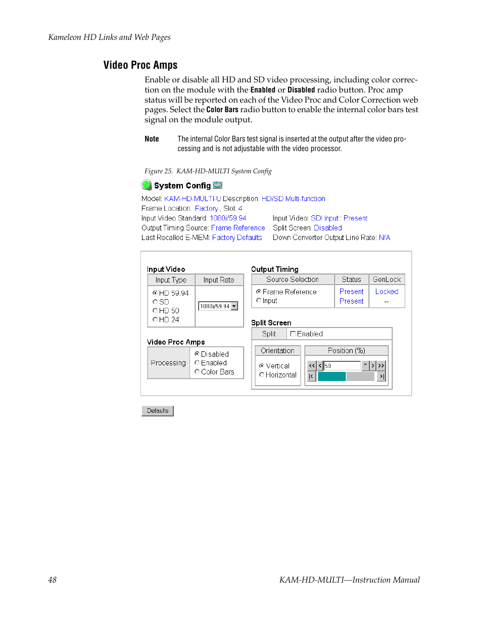 Video proc amps | Grass Valley Kameleon HD Multi-Function Modules v.3.2.0 User Manual | Page 48 / 102