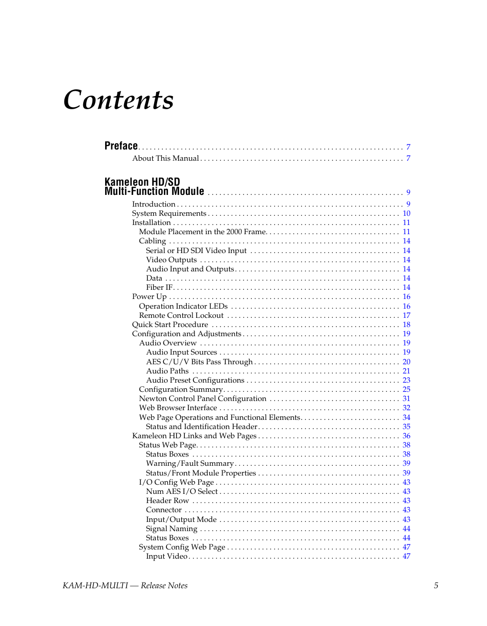 Grass Valley Kameleon HD Multi-Function Modules v.3.2.0 User Manual | Page 5 / 102