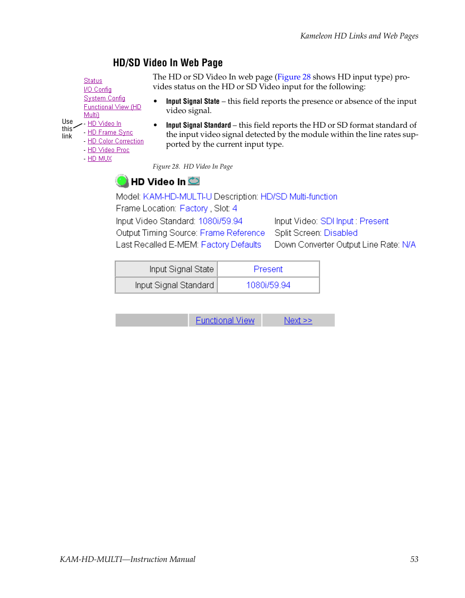 Hd/sd video in web page | Grass Valley Kameleon HD Multi-Function Modules v.3.2.0 User Manual | Page 53 / 102