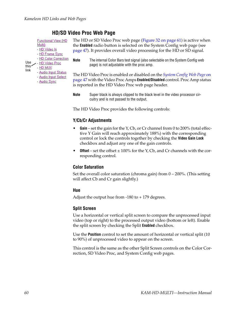 Hd/sd video proc web page | Grass Valley Kameleon HD Multi-Function Modules v.3.2.0 User Manual | Page 60 / 102