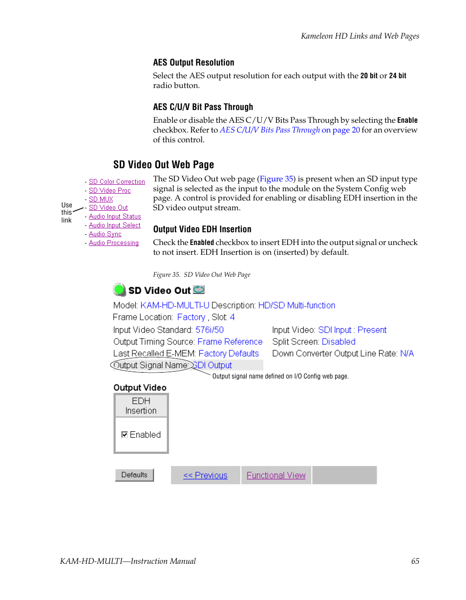 Sd video out web page | Grass Valley Kameleon HD Multi-Function Modules v.3.2.0 User Manual | Page 65 / 102