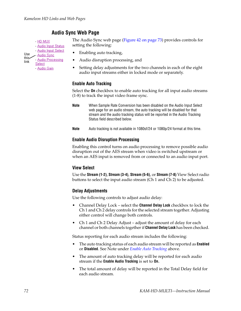 Audio sync web page | Grass Valley Kameleon HD Multi-Function Modules v.3.2.0 User Manual | Page 72 / 102